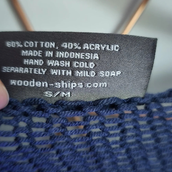 Wooden Ships, Navy Blue Yellow Chevron Stripe Scoop Neck Sweater, Size Medium - Picture 8 of 9